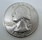 1954 USA Washington Quarter Dollar 90% Silver 25c Coin A17