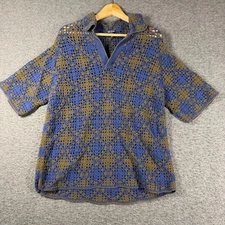 Todd Snyder Diamond Crochet Polo Shirt Mens Large L blue Brown