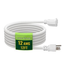 12 Ft Outdoor Extension Cord - 12/3 SJTW Heavy Duty White Extension Cable wit...