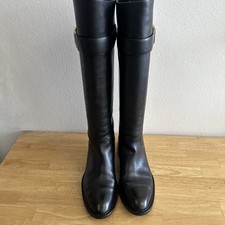 Salvatore Ferragamo Black Gancini Logo Leather Riding Boots Women s Size 7