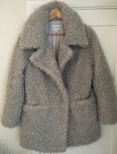 Image of Next Petite Pale Grey Faux Fur Coat Size Medium