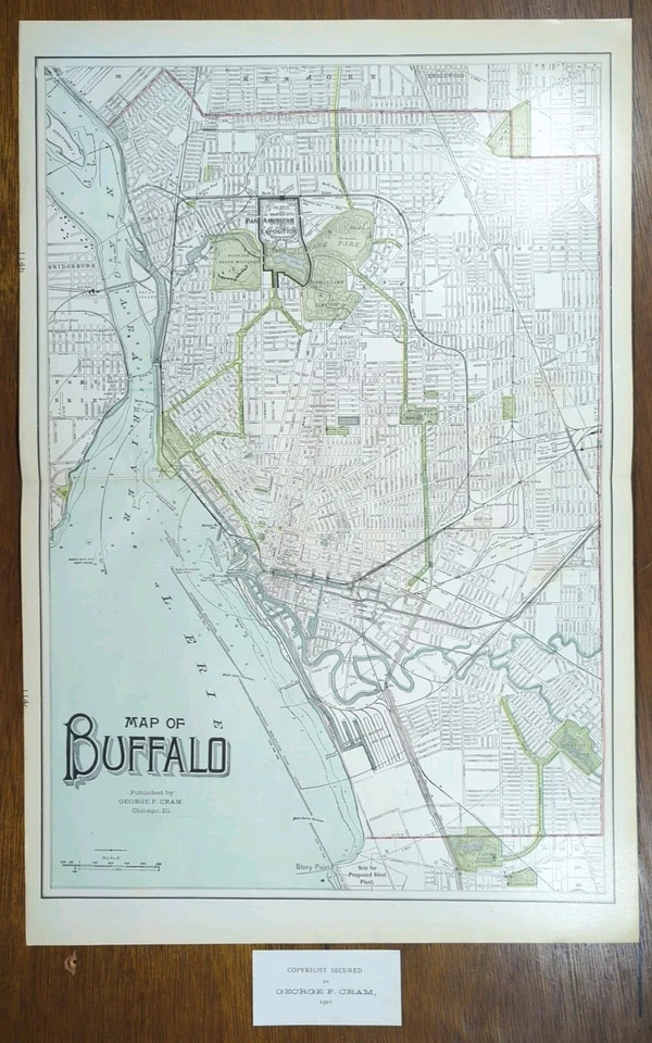 Vintage 1901 BUFFALO NEW YORK Map 14"x22" ~ Old Antique Original ERIE COUNTY NY - Image 2 of 4