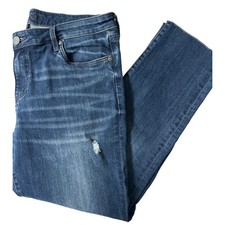 Kut from the Kloth Katy Boyfriend Jeans Medium Wash Distressed Raw Hem Size 12