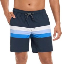 Hurley Men's M Regular Fit Swim Shorts Navy Blue  Striped 4-Way Stretch n1266