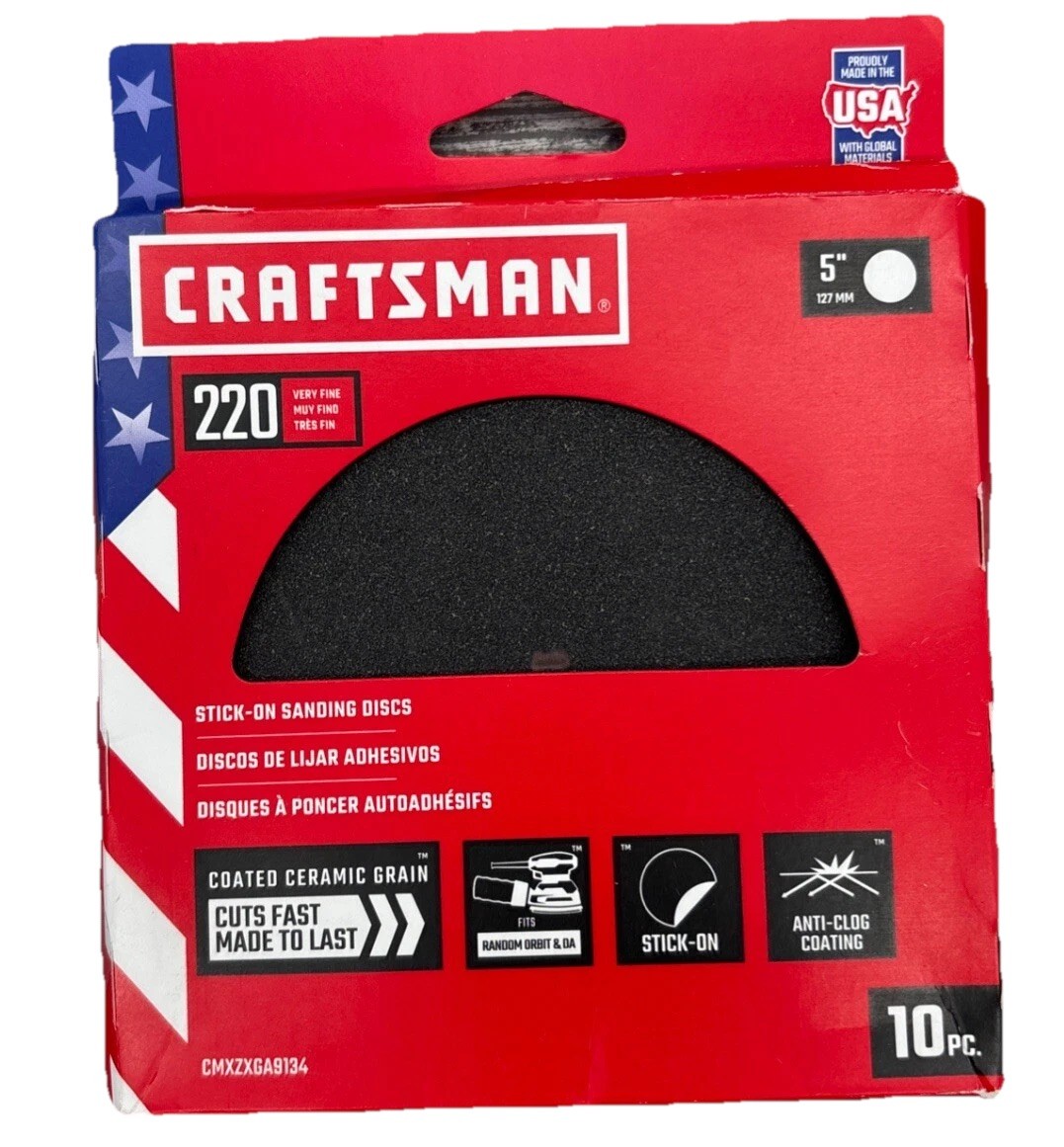 10 Pack CRAFTSMAN, 220 Grit, 5” Diameter, CMXZXGA9134, Random