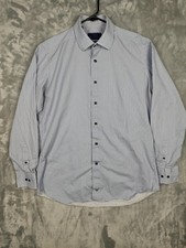 David Donahue Shirt Mens 16.5 Blue Geometric Slim Fit 34/35 Dress Long Sleeve