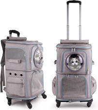 Dual Cabin Pet Carrier Backpack for Cats  Dogs with Clear Bubble Dome, Grey