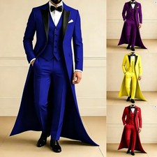 Men's Tailcoat Suit Set Formal Prom Wear Fashion 3 Piece for Red Banquet Wedding