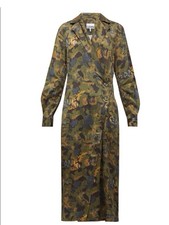 Ganni Green-Camouflage Heavy Satin Wrap Dress/trench. 40UK/8US