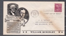 WILLIAM McKINLEY PREXY #829 US FIRST DAY COVER 1938, ANDERSON CACHET FDC