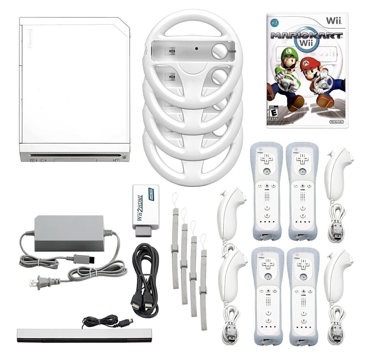 Nintendo Wii Console HD + Mario Kart+ Pick 1-4 Voomwa Remotes + 1