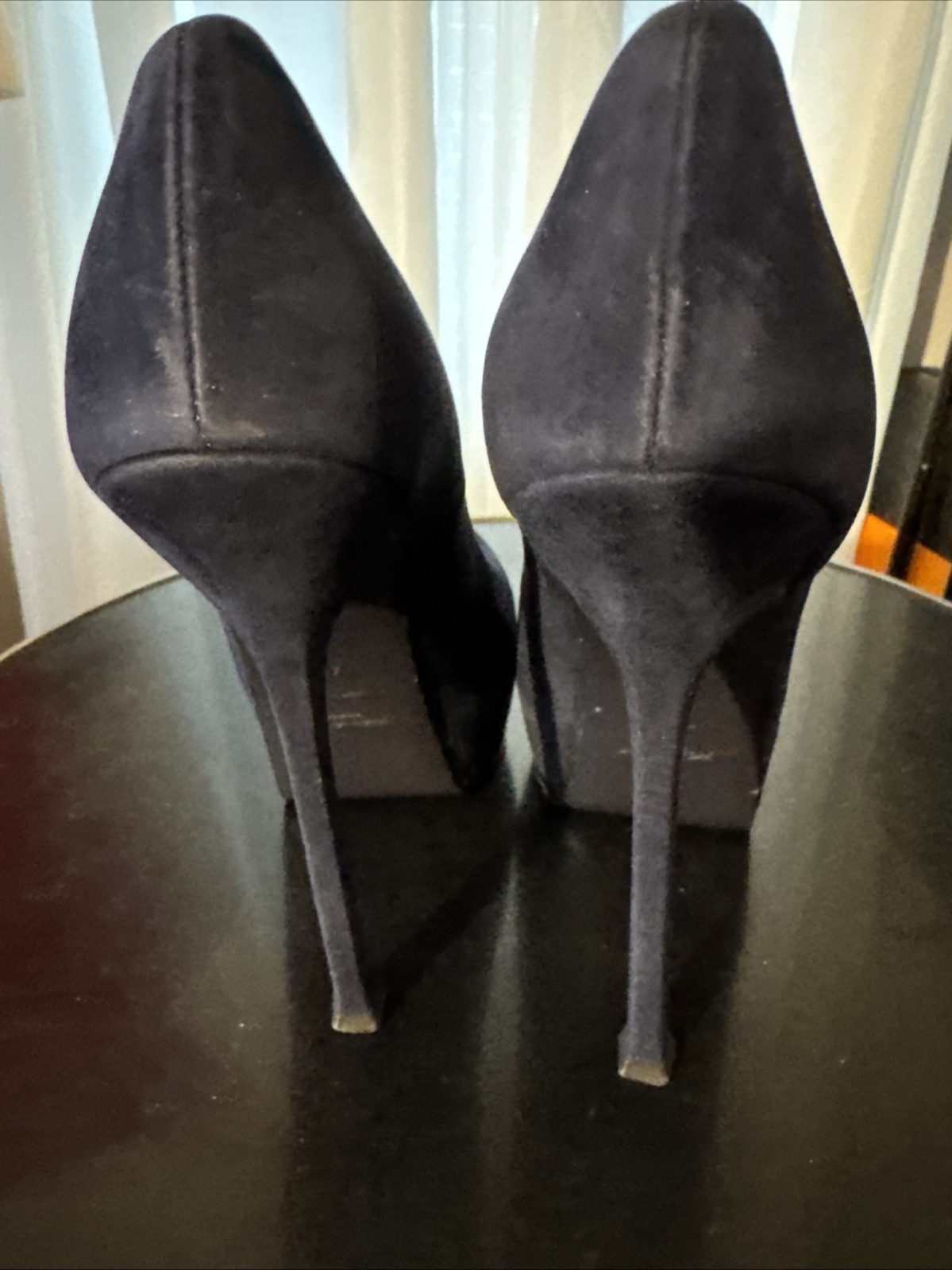 SAINT LAURENT Decolte YSL Tribtoo blu navy scuro pelle scamosciata plateau tg 40 tacco 6" punta tonda