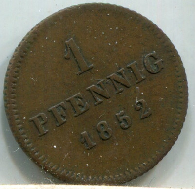 1852 German States Bavaria Maximilian II 1 Pfennig Coin Munich 17mm KM#797.2