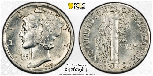 1924 D Mercury Dime - PCGS MS62 - Almost FB