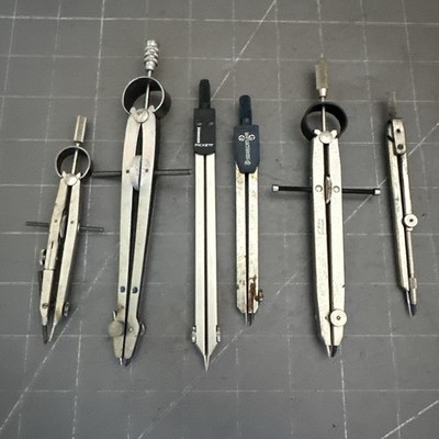 Vintage Drafting Compasses 5 Pc Lot Set Germany & USA Made Pickett Vemco Etc.