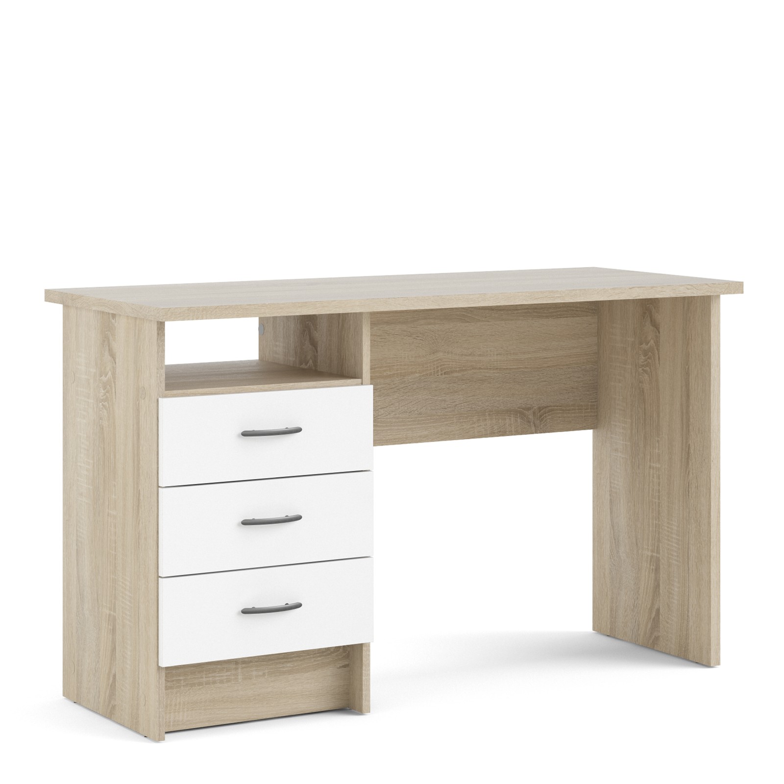 White & Oak Office Desk with 3 Drawers - Study Table, Home Workstation, Modern