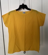 VTG Bedford Fair Womans Blouse Top Yellow Sz 8 Short Sleeve Round Neck USA Made