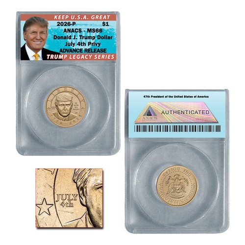 2026 P President Donald J. Trump Liberty $1 Dollar July 4th Privy MS66 - AR