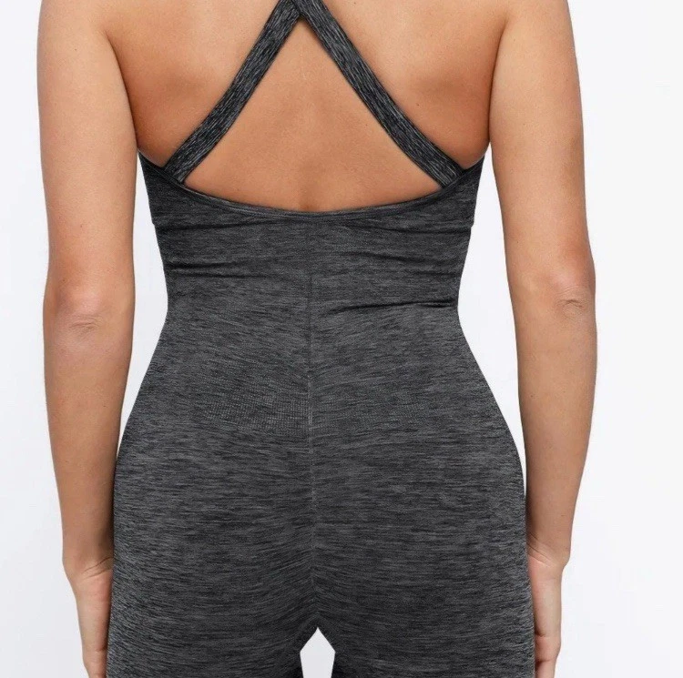 Mameluco deportivo sin costuras Popilush Shapewear gris acanalado modelador de glúteos talla S Foto 4 de 4