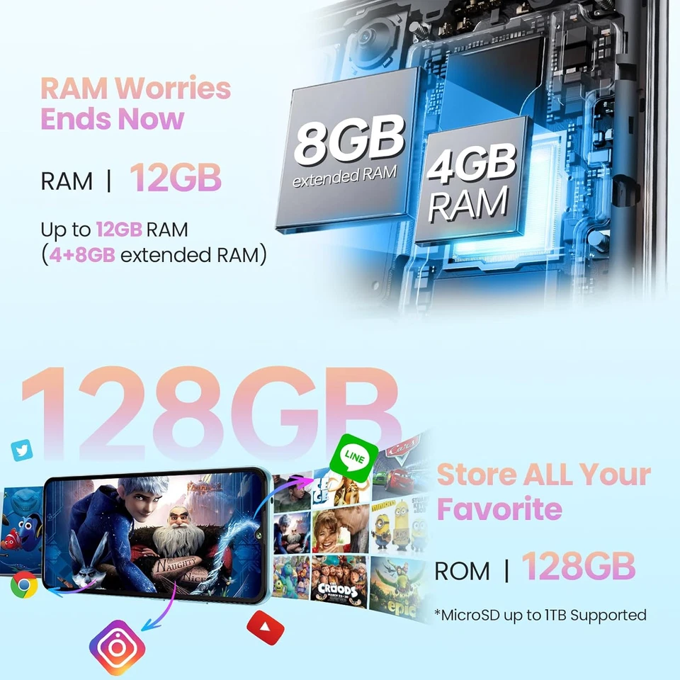 CUBOT A10 Smartphone Android 14 (2024), 12(4+8) GB+128GB/1TB, Octa-Core, 6.56" H - Immagine 3 di 4