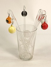 Six Vintage Glass Pool Table Billiard Ball Swizzle Sticks