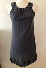 EXPRESS Tunic Mini Dress Size S Charcoal Gray Sequin Trimmed Cotton Side Pockets