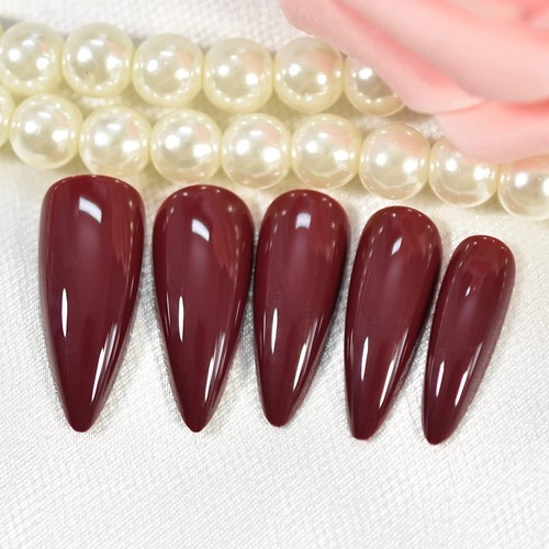Red Burgundy Press On Nails Extra Long Sharp Stiletto Artificial Fake Nails Set - 第 3/5 張圖片