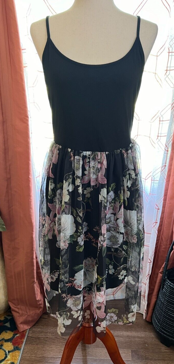 TopShop dress black knit spaghetti strap with floral tulle skirt size 8 EUC | eBay TopShop dress black knit spaghetti strap with floral tulle skirt size 8 EUC | eBay