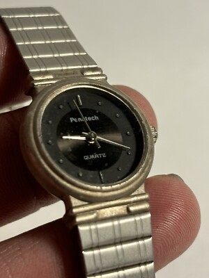 Vintage Penatech Watch black face needs a battery metal band rare original