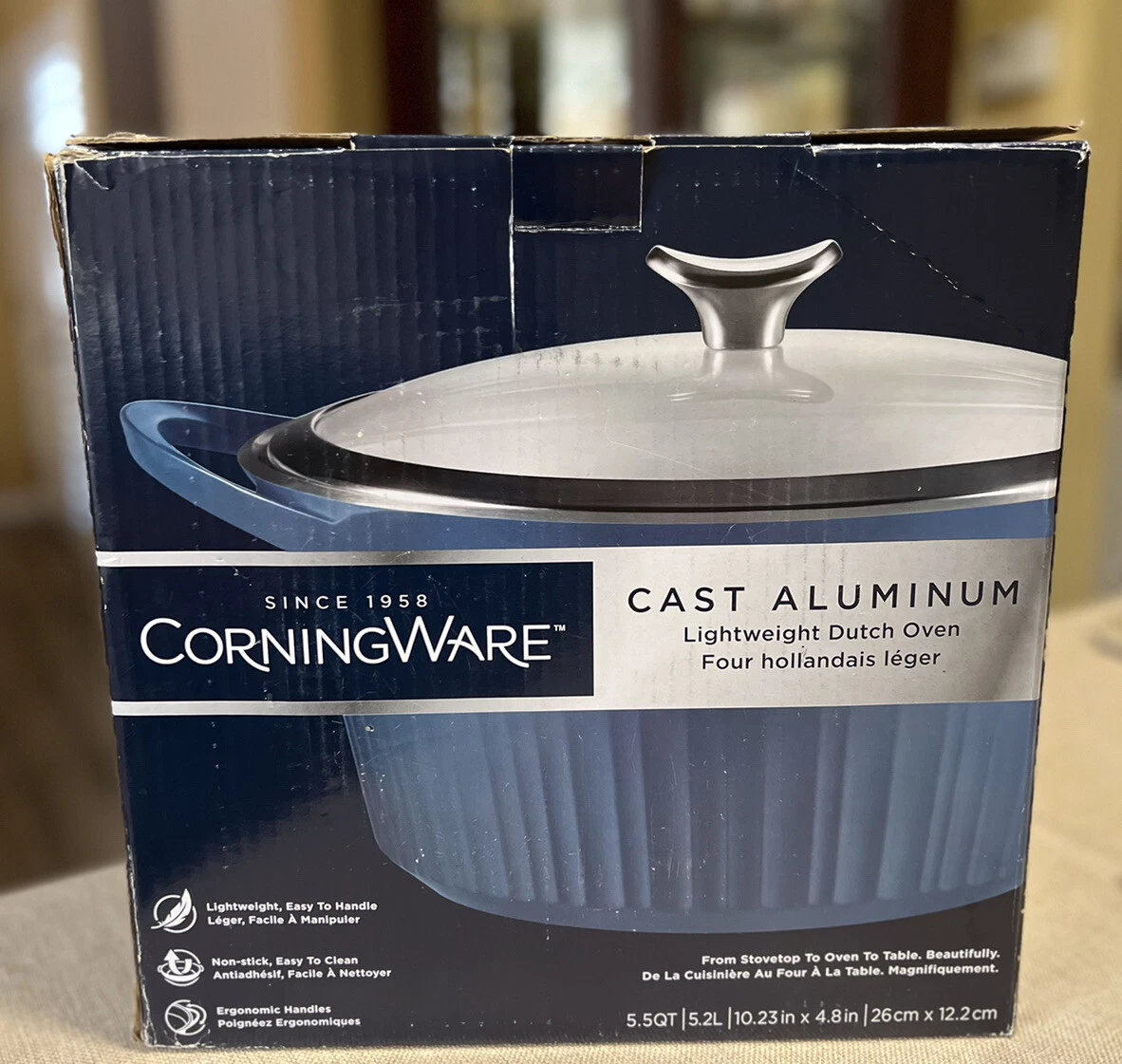 Corningware 5.5 qt. Cast Aluminum Blue Dutch Oven with Lid