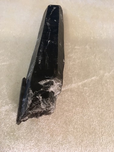 Dark Smoky Quartz With Calcite Natural Point Raw 155g 5.5”x1.2” - Picture 12 of 12