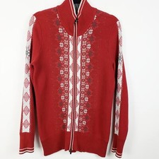 Eddie Bauer Vintage Red Snowflake Fair isle Zip Front Cardigan Sweater Ski