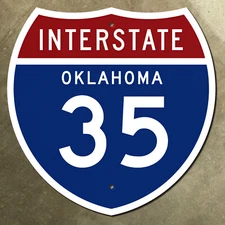 Oklahoma interstate route 35 highway marker road sign 1957 Norman OKC city 18x18