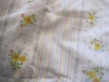 VTG THOMASTON NEW ERA RAINBOW STRIPE/FLORAL TWIN FLAT SHEET MADE IN USA COTTON B