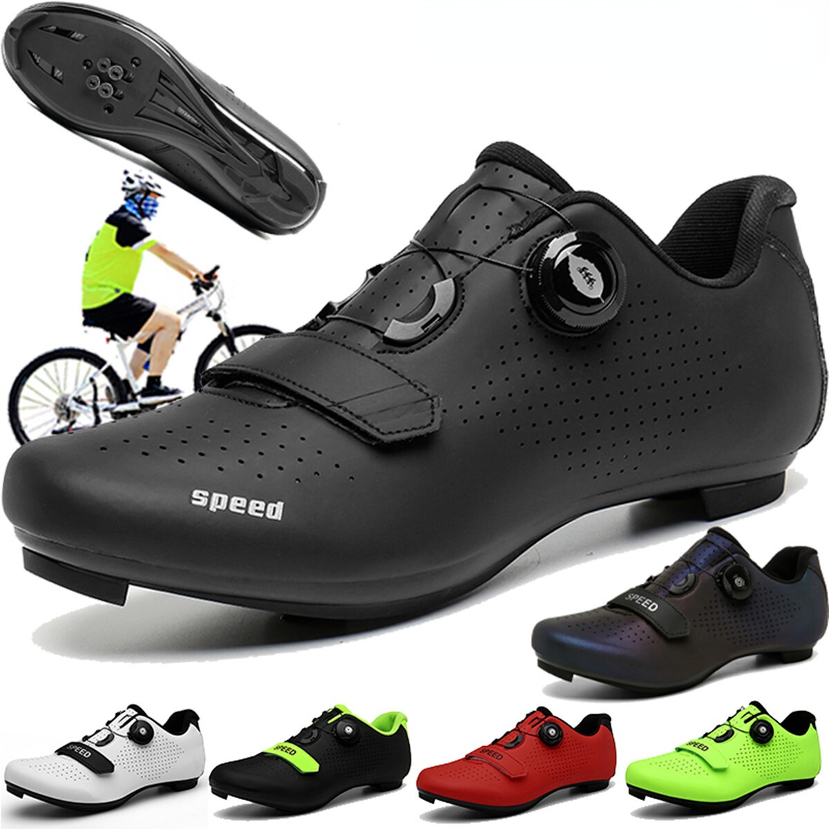 SPEED Cycling Shoes Men Size 41  (UK size 7.5, US size 8) Black Hook & Loop 3 Bolt Cycling Shoes for Men 7.5 US Shoe for  main image 3