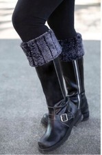 Pandemonium Millinery Boot Topper Faux Fur Black/Gray Rattlesnake - NWT 24