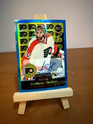 15-16 O-Pee-Chee Platinum RC Anthony Stolarz Retro Blue Rainbow Auto #R86
