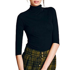 Women Turtleneck Tops Cotton Half Sleeves Top Turtleneck Casual Top Tee Handmade