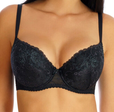 Bügel BH schwarz Vollschale gepolstert Spitze Baumwollfutter Damen Unterwäsche