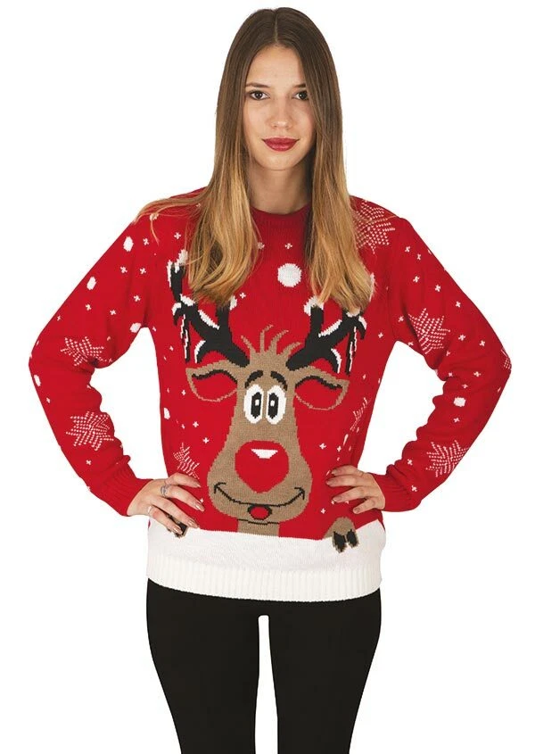 Pull de NOEL rouge femme Christmas motif Renne eBay