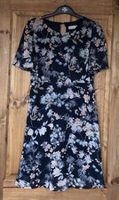 Navy pink multicoloured floral chiffon lined dress with waist ties, 10 Amaryllis