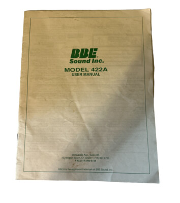 BBE SOUND MODEL 422A USER MANUAL