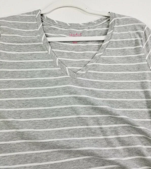 Isabel T Shirt Women's Maternity 2XL Gray White Striped Short Sleeve Stretch Tee - Image 2 of 4