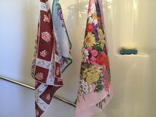 5 VINTAGE HANDKERCHIEFS,FLOWERS LEAVES