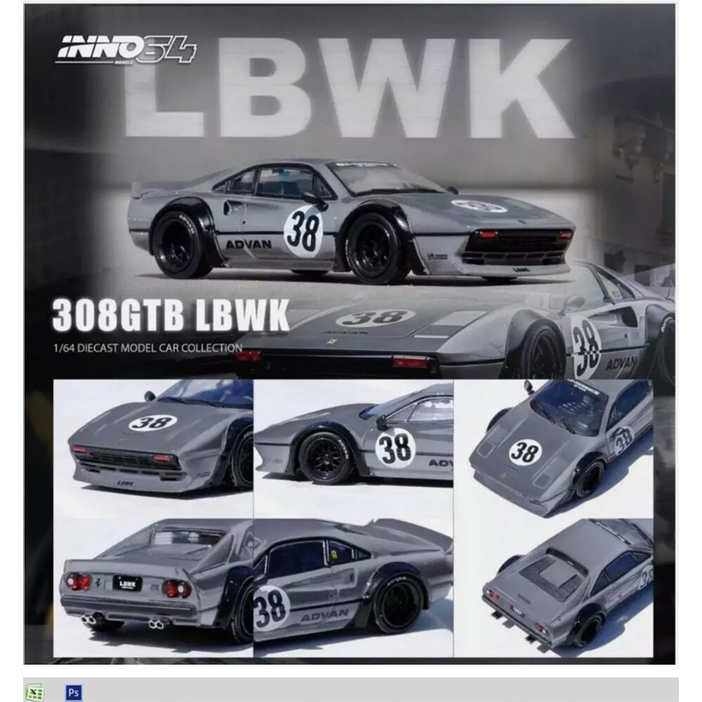 INNO 64 LIBERTY WALK LBWK FERRARI 308 GTB #38 1/64 GREY IN64 INNO 64 LIBERTY WALK LBWK FERRARI 308 GTB #38 1/64 GREY IN64