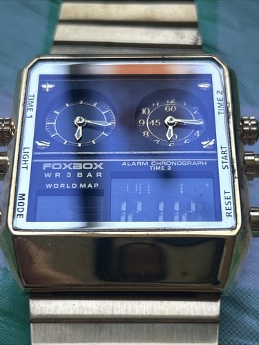 FoxBox Gold Tone Tri-Time Mens Watch - Picture 7 of 9