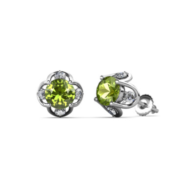 Peridot und Diamant Damen Tulpen Ohrstecker 1,24 ctw 14K Gold JP:85005