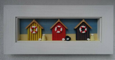 STRANDHÜTTEN MEER 3D Bild. 54 x 24 x 3 cm. Holz. Connaught Heritage.Holiday