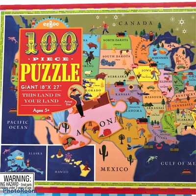 【パズル未開封】【希少】eeBoo 100ピース アメリカ地図 Eeboo 100 Pc Colorful United States Map Puzzle - This Land Is Your