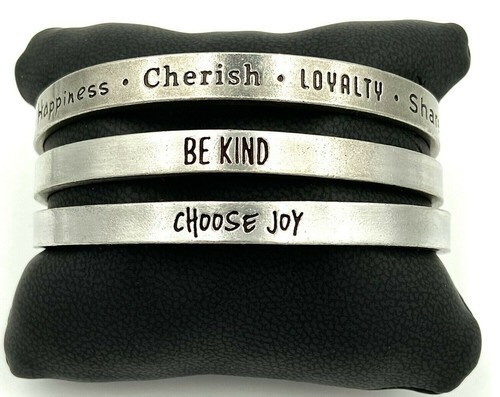 THREE Whitney Howard Designs Pewter Inspirational Cuff Bracelets
